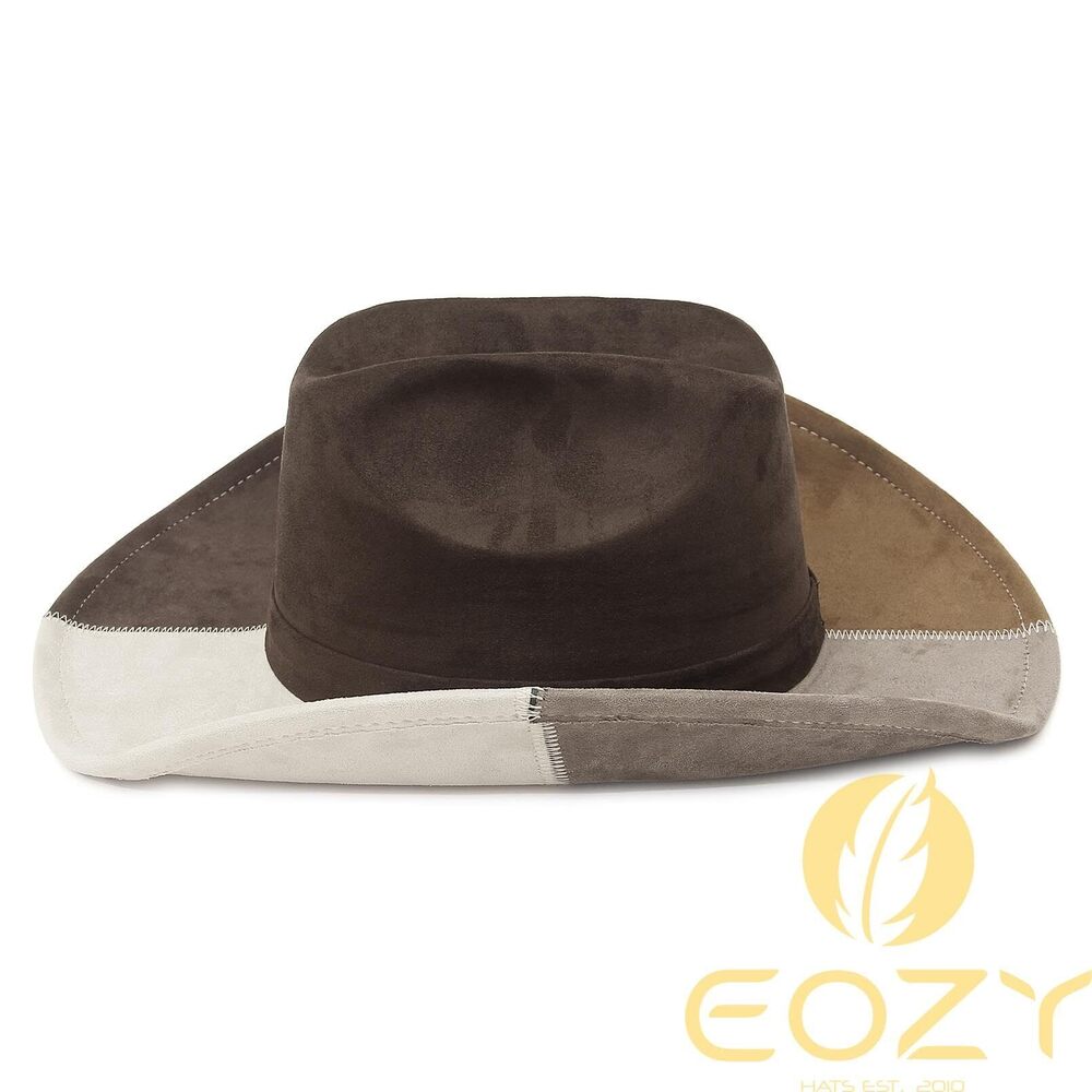 9542 Denim Cowboy Hat For Women Men Big Brim Suede Patchwork Cowgirl Hat - Picture 3 of 7
